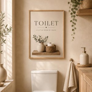 トイレの壁アートプリント、ニュートラルなバスルーム装飾、スカンジナビア風バスルームプリント、ミニマリストなWCサイン、ファームハウス風洗面所の壁アート 画像 2