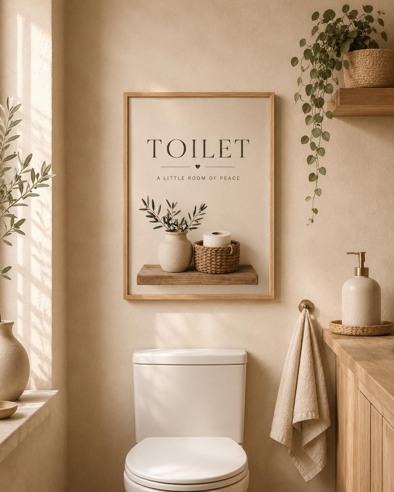 トイレの壁アートプリント、ニュートラルなバスルーム装飾、スカンジナビア風バスルームプリント、ミニマリストなWCサイン、ファームハウス風洗面所の壁アート 画像 2