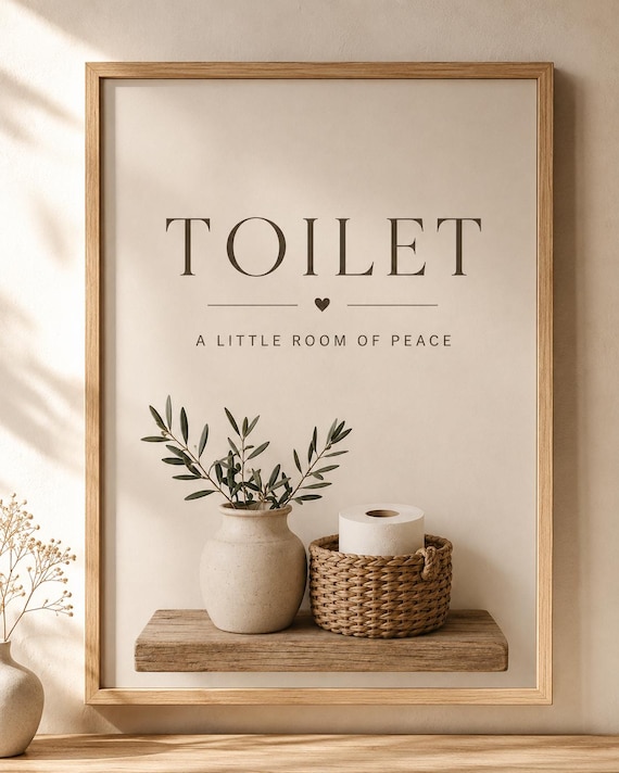 Toilet Wall Art Print, Neutral Bathroom Decor, Scandinavian Bathroom Print, Minimalist WC Sign, Farmhouse Washroom Wall Art