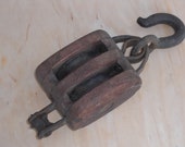 Antique Wood and Iron Double Pulley