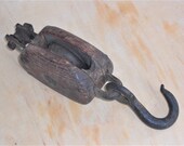 Antique Wood and Iron Single Pulley