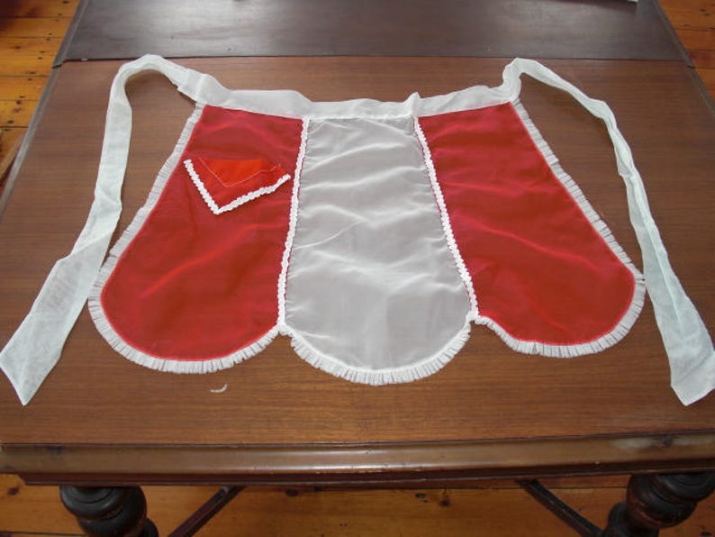 Vintage Red & White Organza Half Apron Handmade image 1