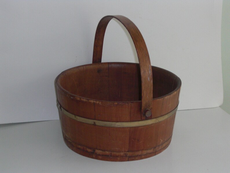 Vintage Wood Bucket or Pail With Splint Wood Swing Handle Etsy