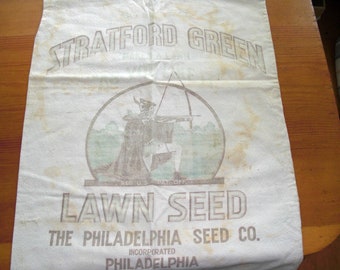 Vintage Stratford Green Lawn Seed Muslin Fabric Bag from The Philadelphia Seed Co.