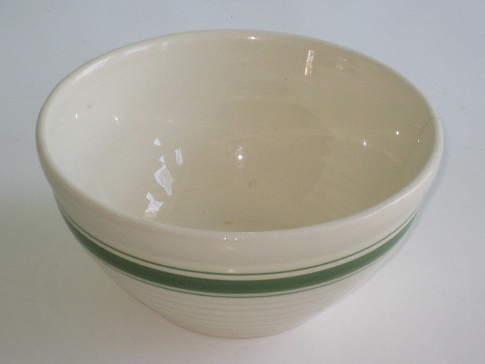 Vintage 7.5 Inch Green Striped Pottery Mixing Bowl Oven Proof Etsy