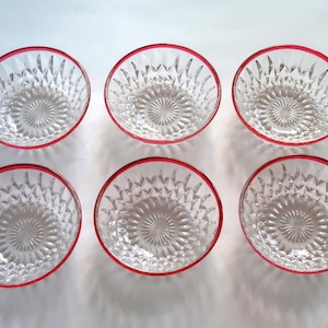 6 Diamond Point Ruby Flashed 5&quot; Dessert or Berry Bowls by Indiana Glass