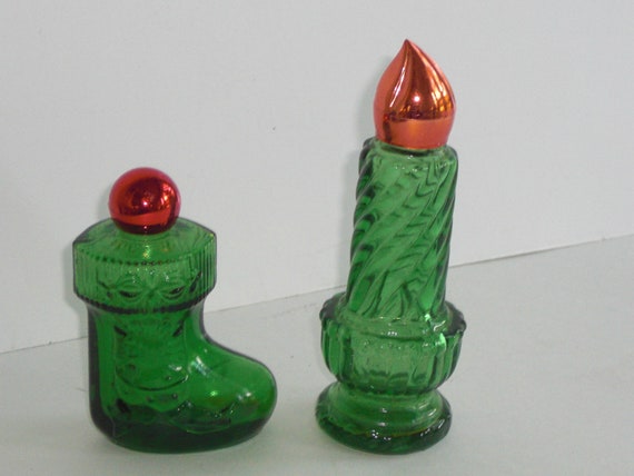 2 Vintage Avon Christmas Perfume Bottles Candle a… - image 1