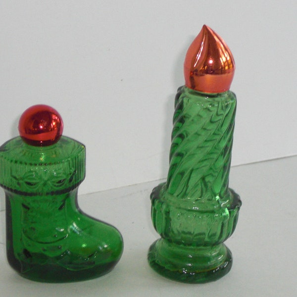 2 Vintage Avon Christmas Perfume Bottles Candle and Stocking Boot