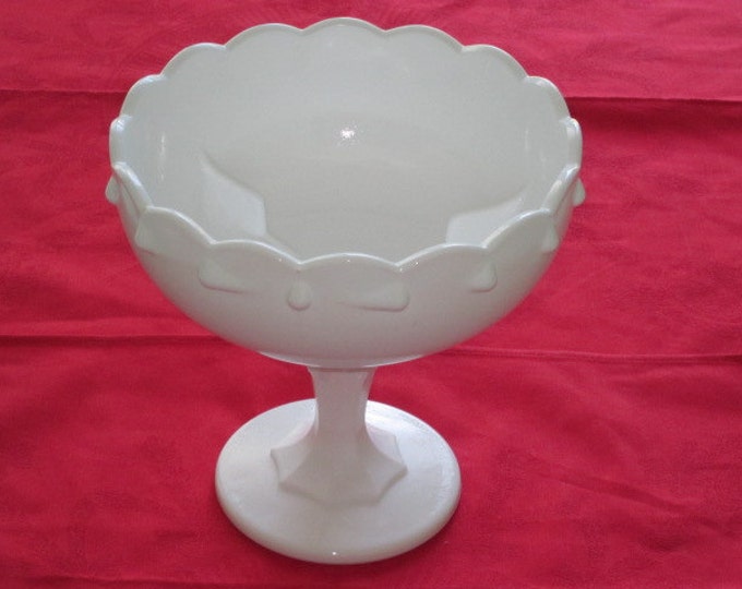 Vintage Milk Glass Compote Pedestal Serving Bowl Scalloped Etsy