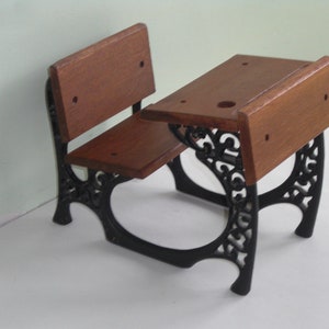 Vintage Style Doll Iron and Wood School Desk