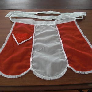 Vintage Red & White Organza Half Apron Handmade image 4