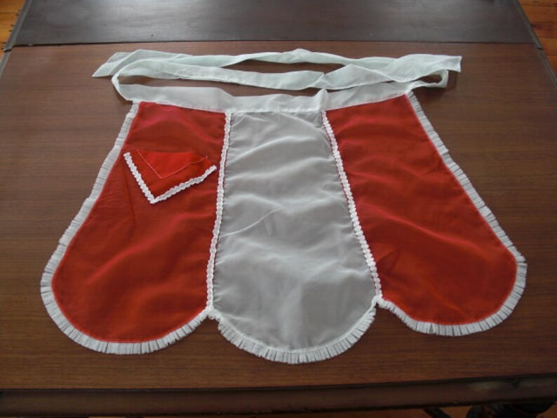 Vintage Red & White Organza Half Apron Handmade image 4