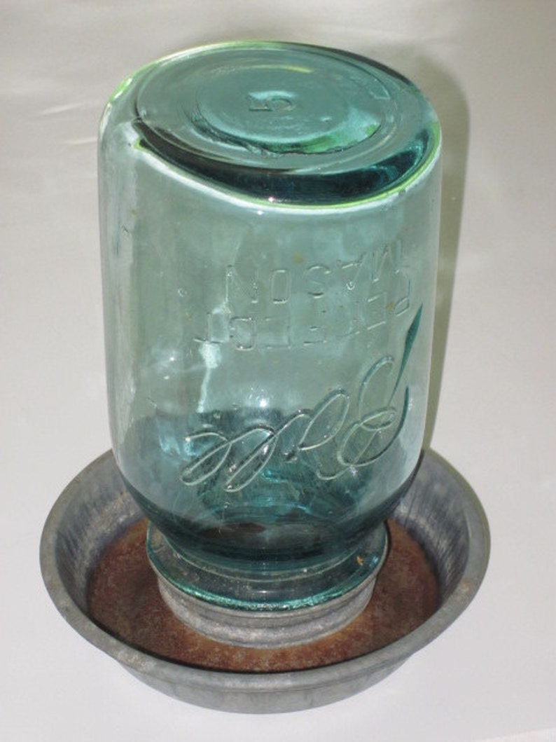 Antique Metal Chicken Waterer Or Feeder Base With Blue Ball Etsy