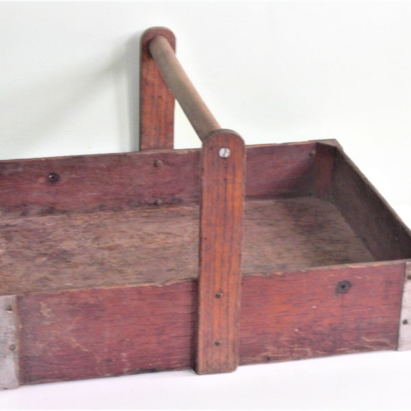 Vintage Wood Carrier Metal Corners Wood Handle Tool Carrier Garden Tote Large Size