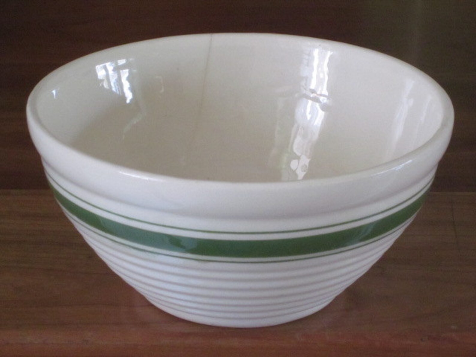 Vintage 7.5 Inch Green Striped Pottery Mixing Bowl Oven Proof Etsy