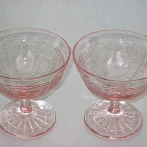 Pair PRINCESS Pink Depression Glass Sherbet Dessert Dishes