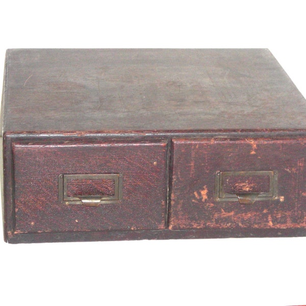 Antique Two Drawer Wood Card Catalog File Box