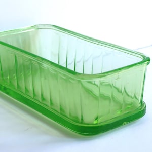 Vintage Green Rectangle Paneled Refrigerator Dish By Hocking Glass Co. No Lid