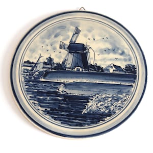 Vintage Delft Blue Windmill Decorative Tile Hand Painted Delft's Blauw Holland