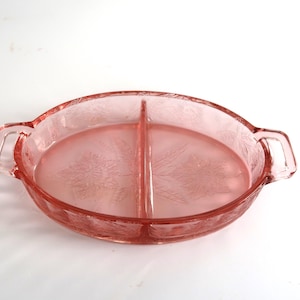 Pink Floral Poinsettia Depression Glass Divided Relish Dish by Jeannette Glass Co.
