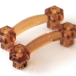 Pair Vintage Amber Glass Drawer Pulls Handles