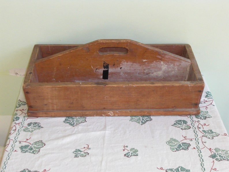 Antique Wood Tool Carrier Caddy Large Wooden Tool Box Center Etsy