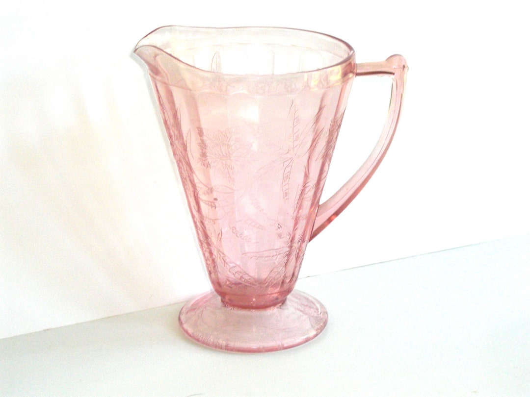Pink Depression Glass Floral Poinsettia 32 Ounce Pitcher Etsy