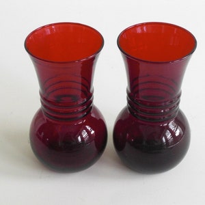 2 Fire King Royal Ruby Red Ball Vases