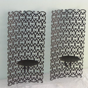 Pair Dark Brown Metal Scrolly Curved Hanging Candle Holders