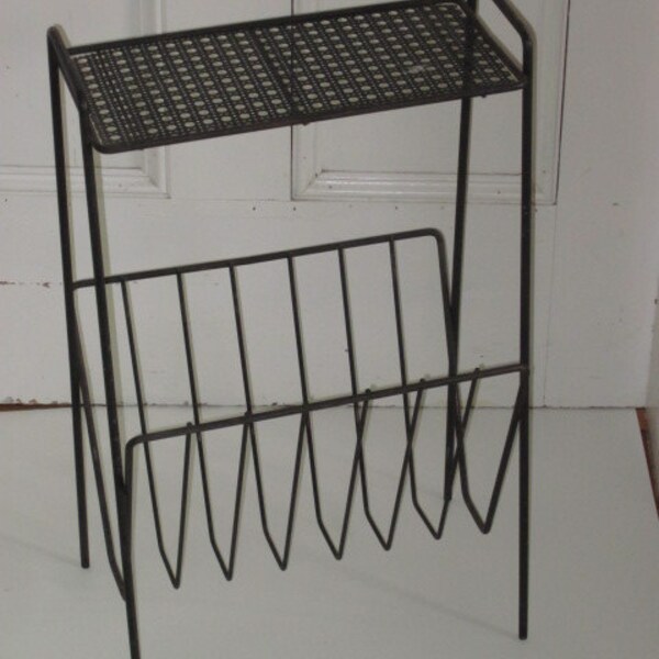 Vintage Black Wire & Metal Mesh Book Stand Telephone Table Record Holder