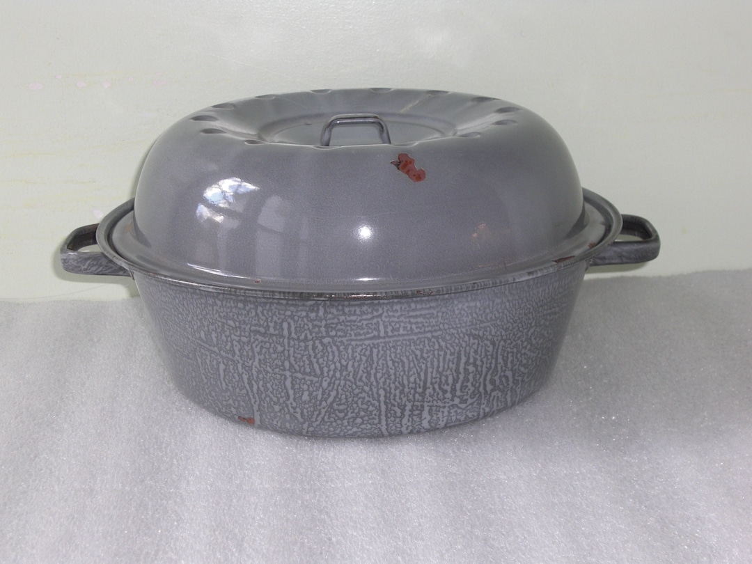 Vintage Gray Graniteware Roasting Pan With Drip Lid Etsy