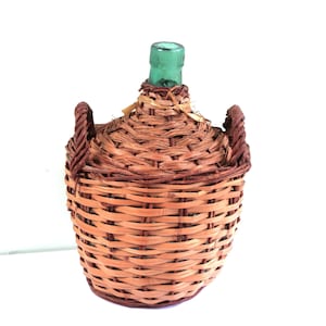 Vintage Wicker Wrapped Demijohn Bottle with Basket Larger Size