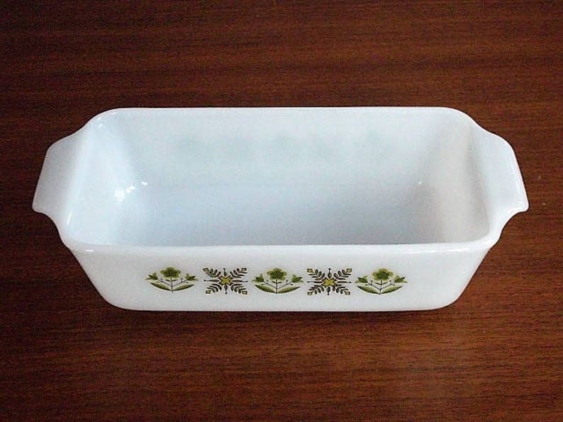 Fire King Meadow Green Loaf Pan Casserole Dish