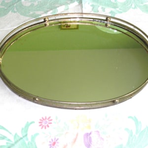 Vintage Oval Gold Tone Mirrored Vanity Tray