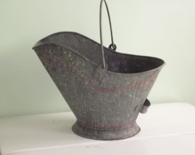 Vintage Galvanized Metal Coal Bucket Skuttle Red Striped Pail Etsy