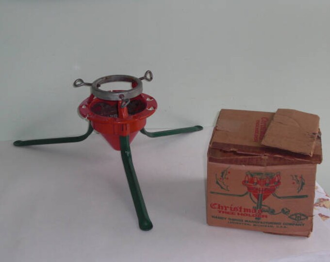 Vintage Green Red Metal Christmas Tree Stand Holder by Handy Things Mfg. Etsy