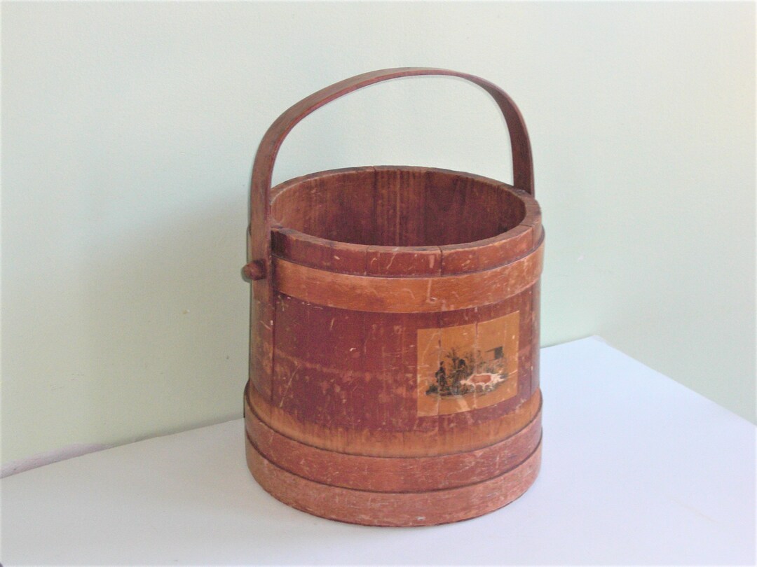Antique Wood Firkin Bucket Pail Swing Handle Etsy