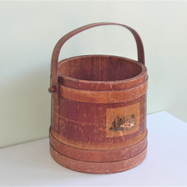 Antique Wood Firkin Bucket Pail Swing Handle
