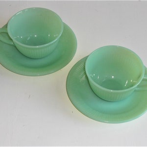 2 Sets Fire King Jane Ray Jadeite Cups and Saucers by Anchor Hocking