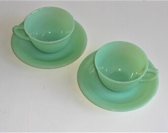 Vintage Fire King Jane Ray Jade-ite Cup and Saucer - Etsy