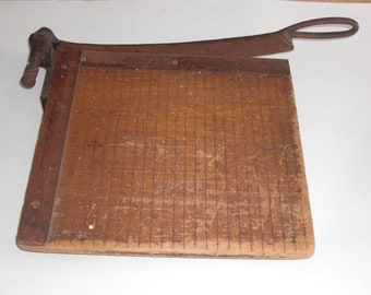 Vintage Monarch Wood Paper Cutter Iron Blade by Milton Bradley