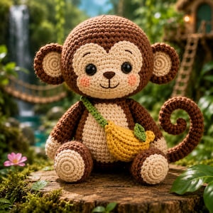 Virkmönster för apaunge i PDF-format, handledning för amigurumi-apa, mönster för söta djungeldjur, digital nedladdning av gosedjur, gör-det-själv