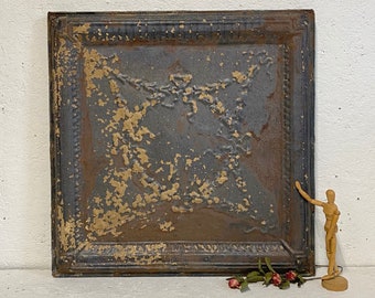 vintage ceiling tile on wood frame, 24x24, antique tin tile, pressed tin, architectural salvage