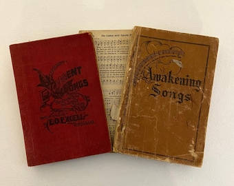 Set of 3 Song Books, Collection of cloth music books, Hymnals, Antique Pocket Songbook