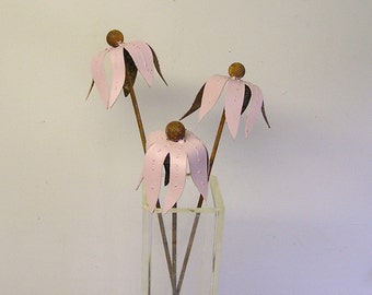 coneflower, echinacea, metal flower bouquet, set of 3, garden art, plant stake, assorted colours available