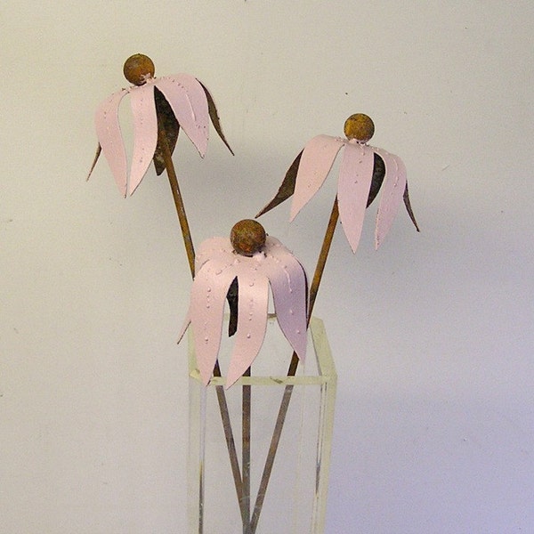 coneflower, echinacea, metal flower bouquet, set of 3, garden art, plant stake, assorted colours available