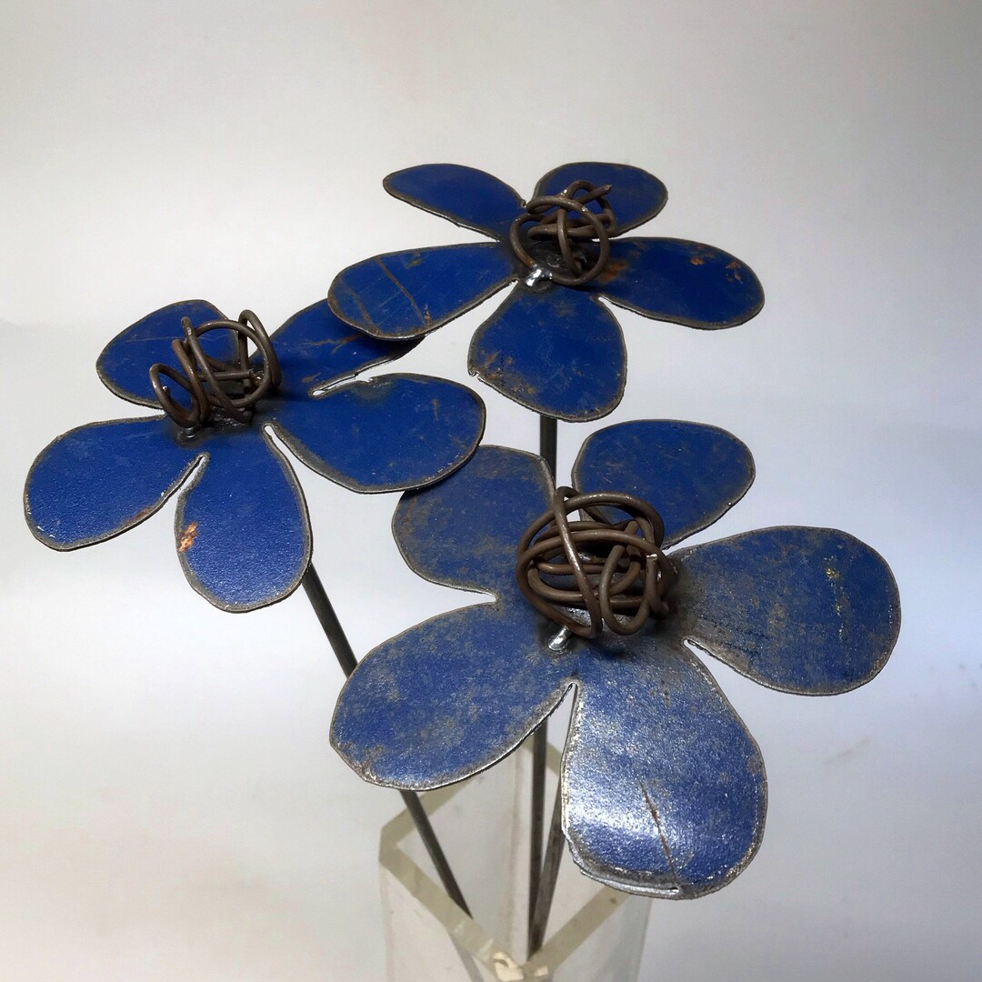 Metal Flower, Set of 3, Repurposed Metal, Ecofriendly, Garden Art