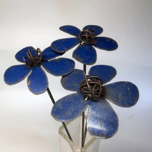 metal flower, set of 3, repurposed metal, eco-friendly, garden art, plant stake, assorted colours available