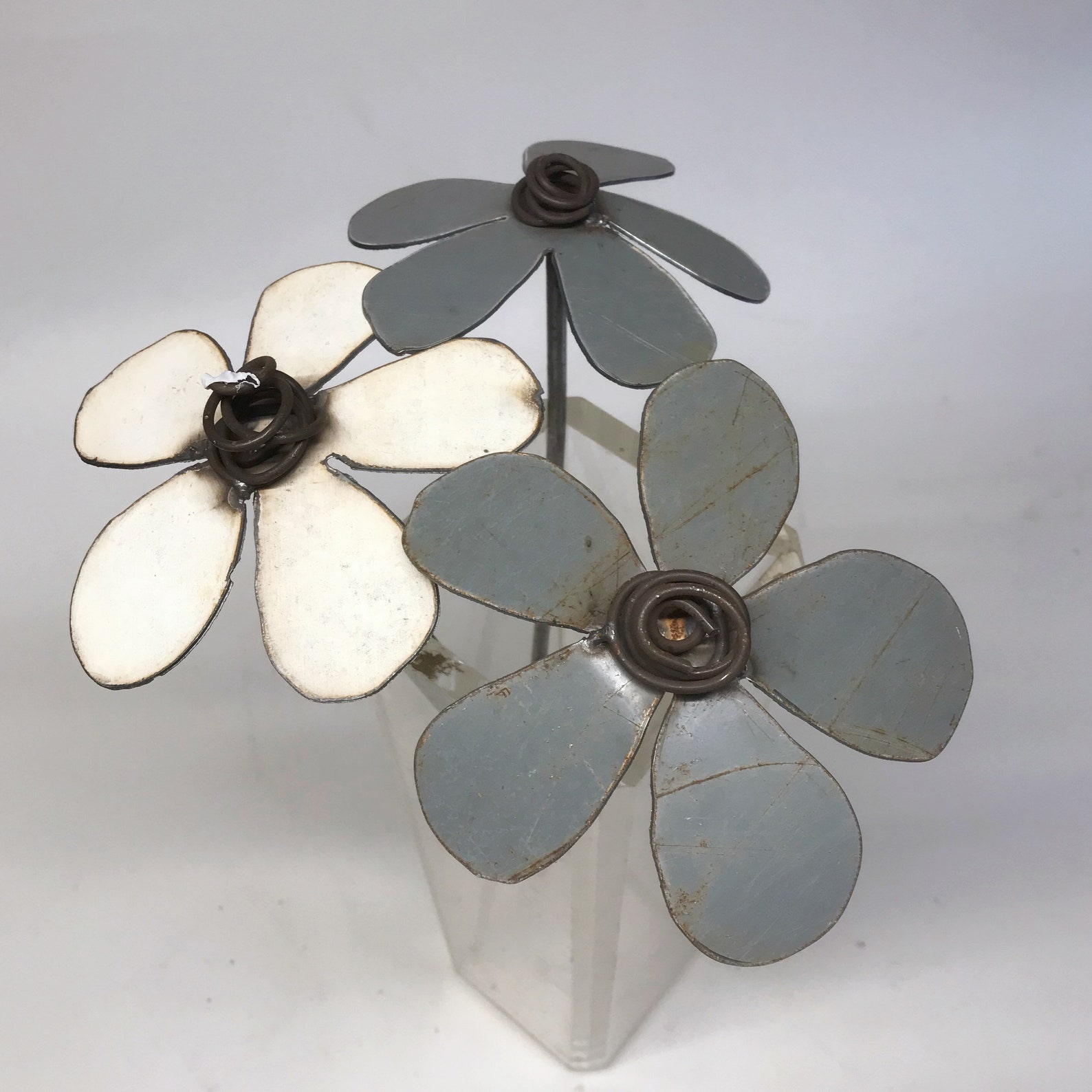 Metal Flower Set of 3 Repurposed Metal Ecofriendly Garden Etsy