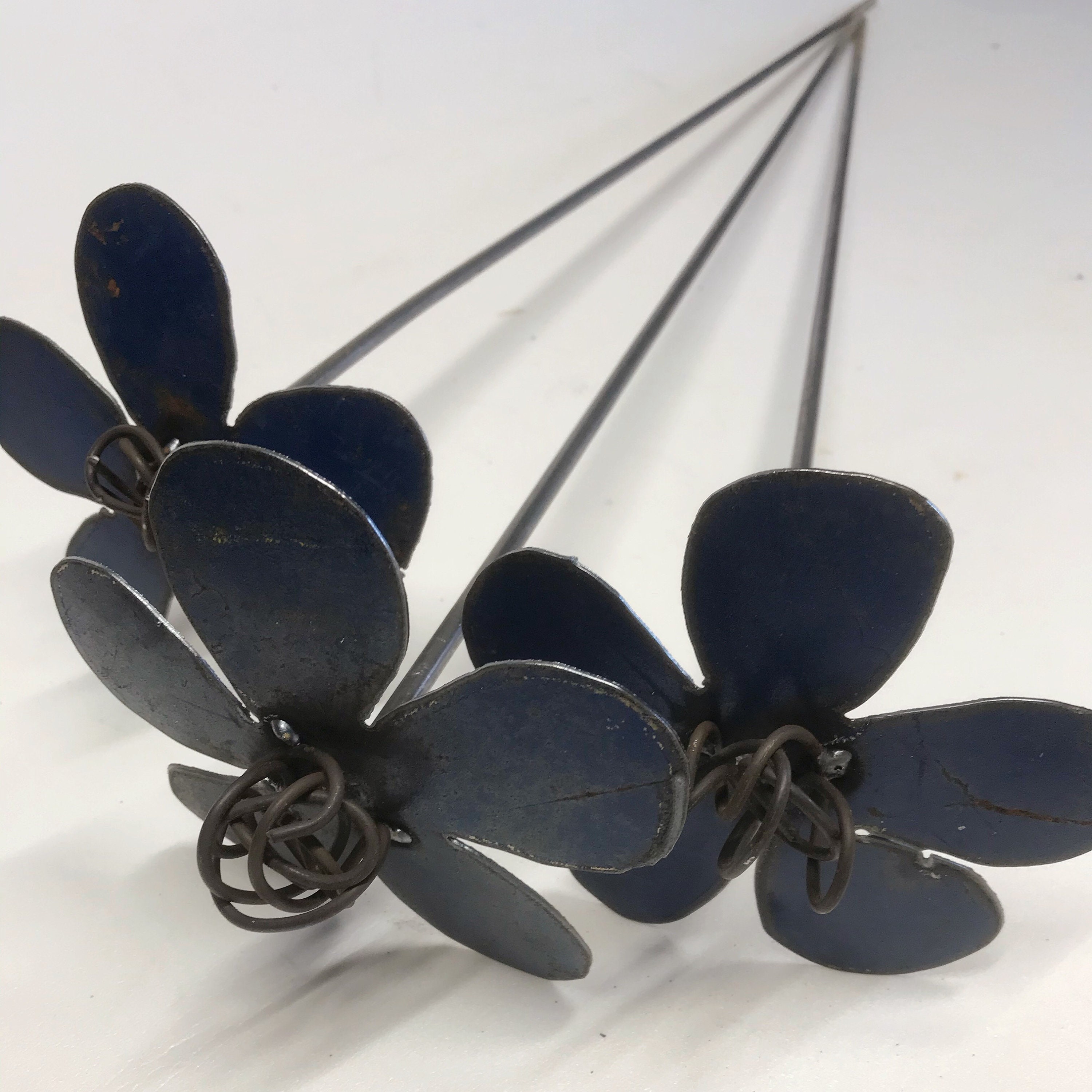 Metal Flower Set of 3 Repurposed Metal Ecofriendly Garden Etsy